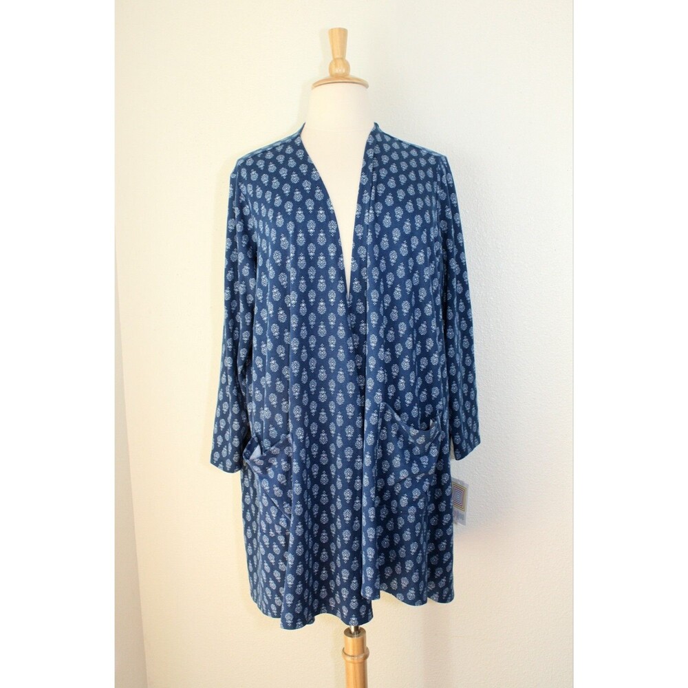 NWT LuLaRoe BOHO Cover Top Cardigan Plus Sz. 3XL CAROLINE Blue White Tribal